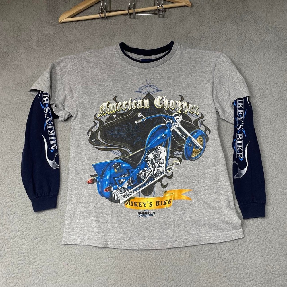 American Chopper Long Sleeve Shirt Mens M Grey Mikey's Bike Motorcycle Graphic